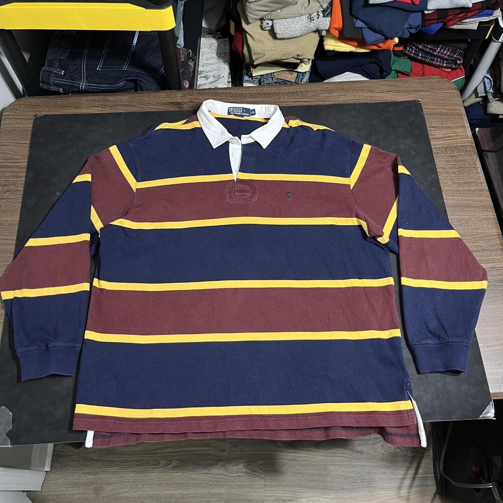 Polo Ralph Lauren Rugby Shirt 2XL Harvard Football Stripe Long Sleeve Vintage